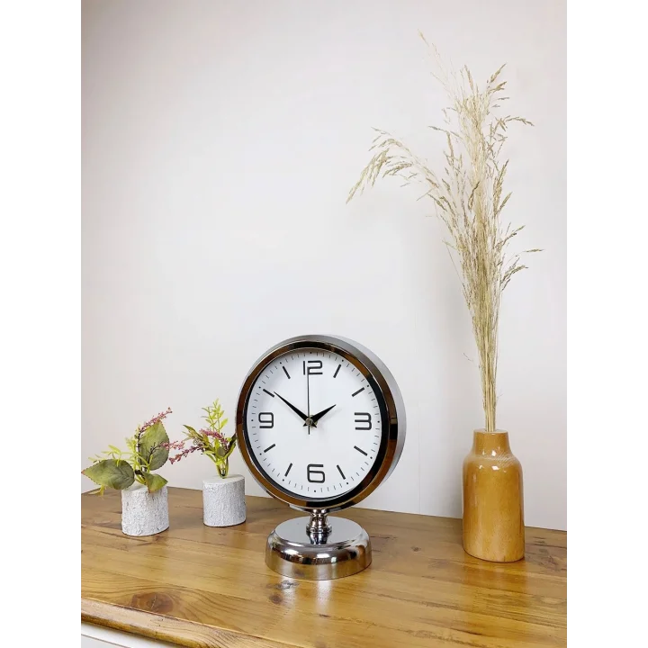 Mey İthalat® Krom Metal Modern Masa Saati 25×20 cm