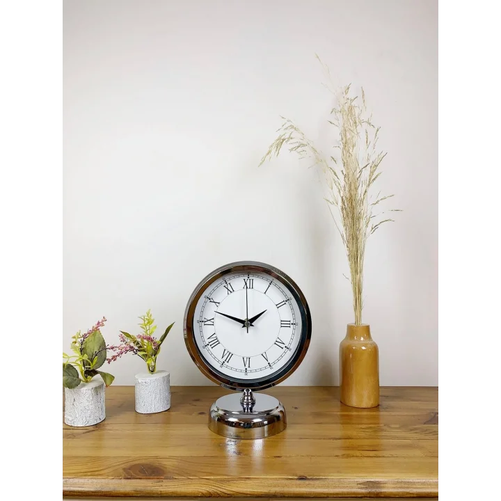 Mey İthalat® Krom Metal Retro Masa Saati 25×20 cm