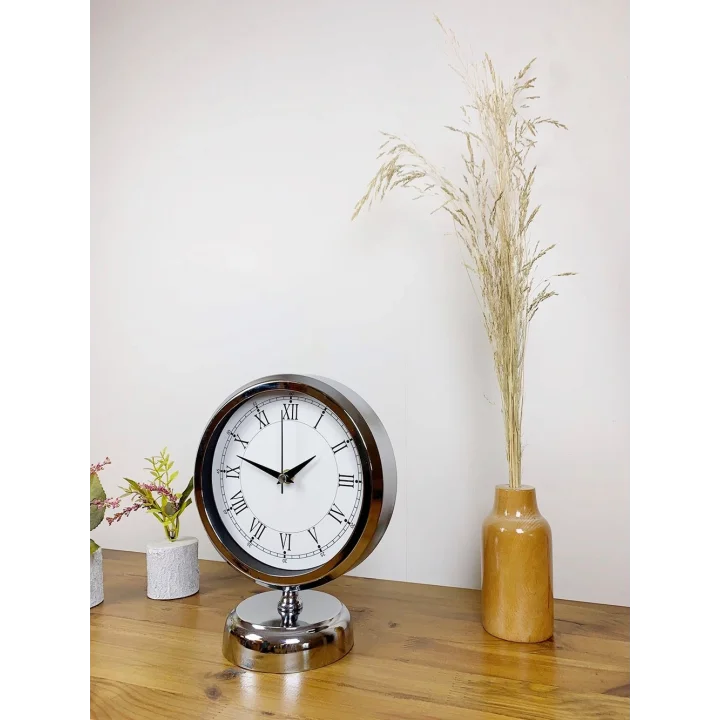 Mey İthalat® Krom Metal Retro Masa Saati 25×20 cm