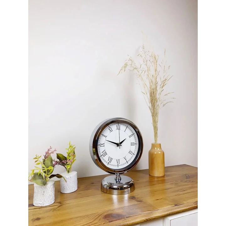 Mey İthalat® Krom Metal Retro Masa Saati 25×20 cm