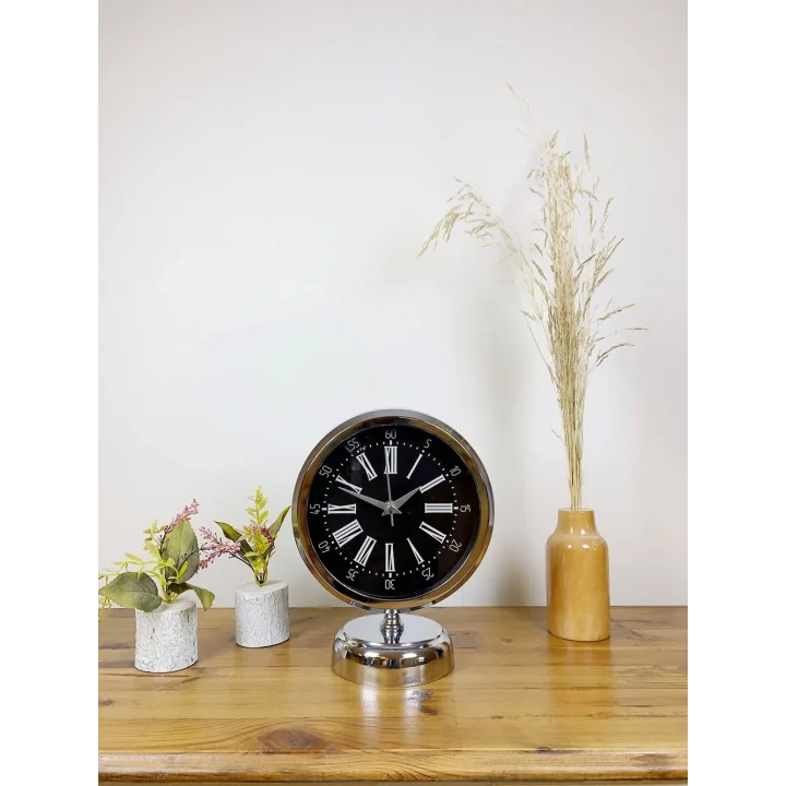 Mey İthalat® Krom Metal Roma Rakamlı Masa Saati 25×20 cm