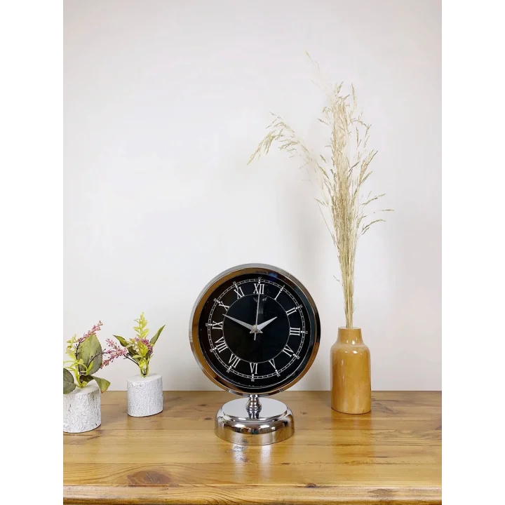 Mey İthalat® Krom Metal Siyah Retro Masa Saati 25×20 cm