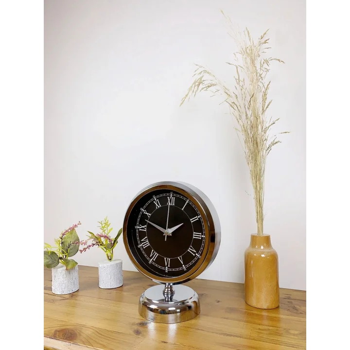 Mey İthalat® Krom Metal Siyah Retro Masa Saati 25×20 cm