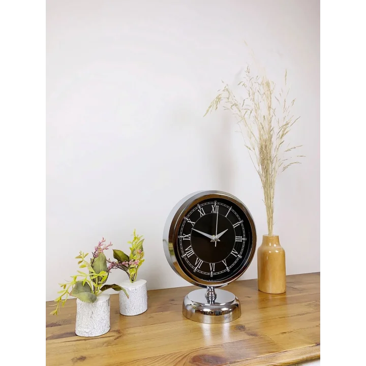 Mey İthalat® Krom Metal Siyah Retro Masa Saati 25×20 cm