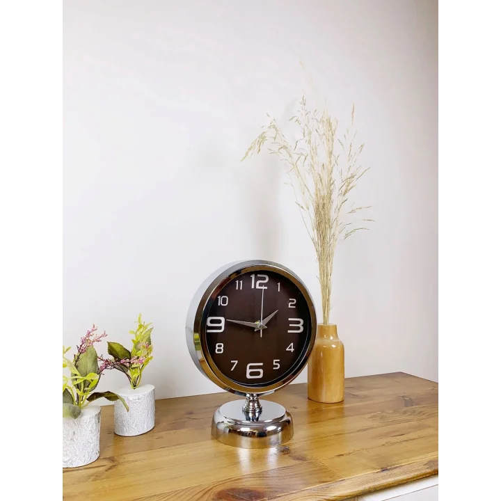 Mey İthalat® Krom Metal Tasarım Masa Saati 25×20 cm
