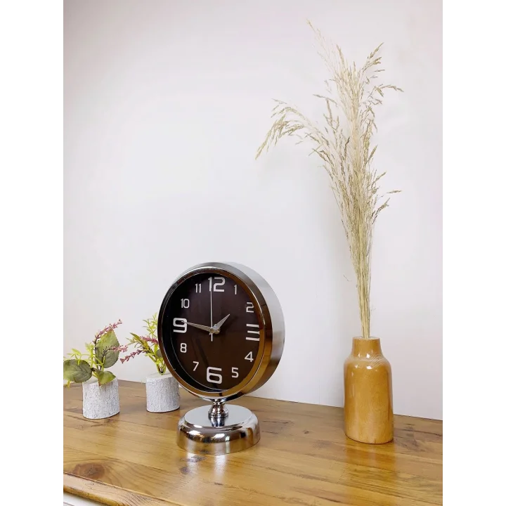 Mey İthalat® Krom Metal Tasarım Masa Saati 25×20 cm