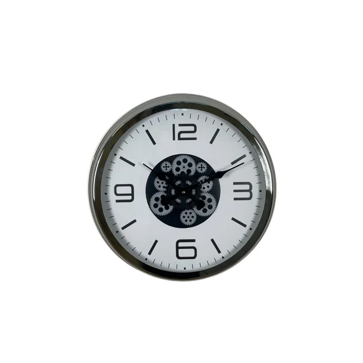 Mey İthalat® Krom Modern 60 Cm Çarklı Duvar Saati