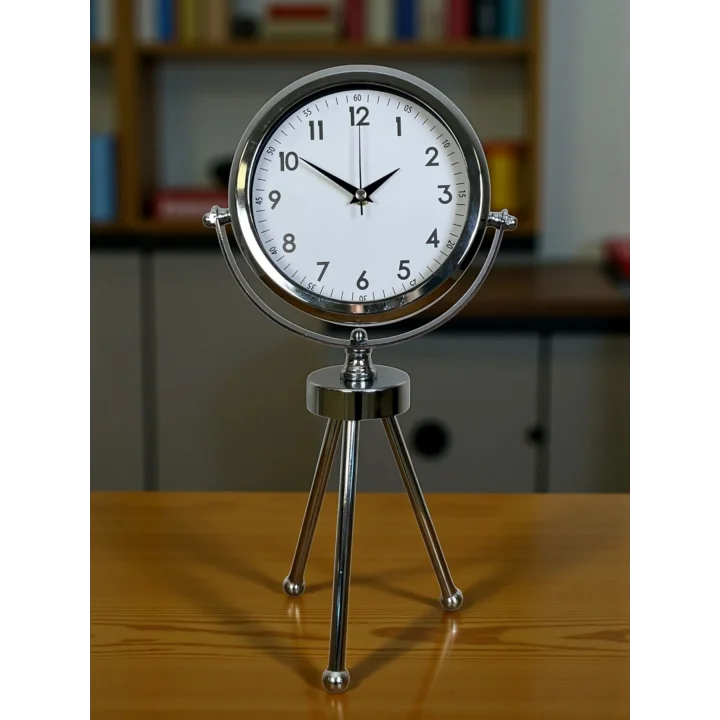 Mey İthalat® Krom Modern Classic Üç Ayaklı Metal Masa Saati