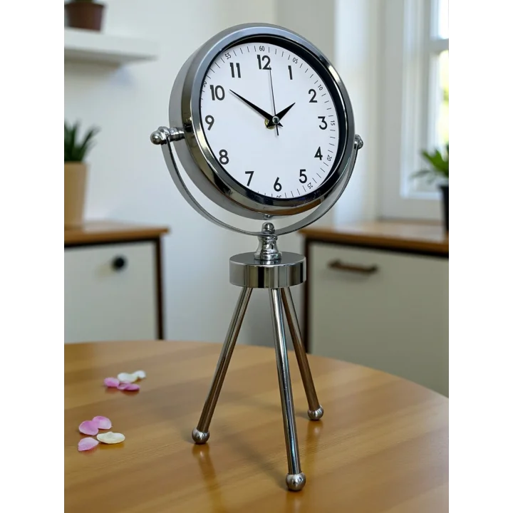 Mey İthalat® Krom Modern Classic Üç Ayaklı Metal Masa Saati