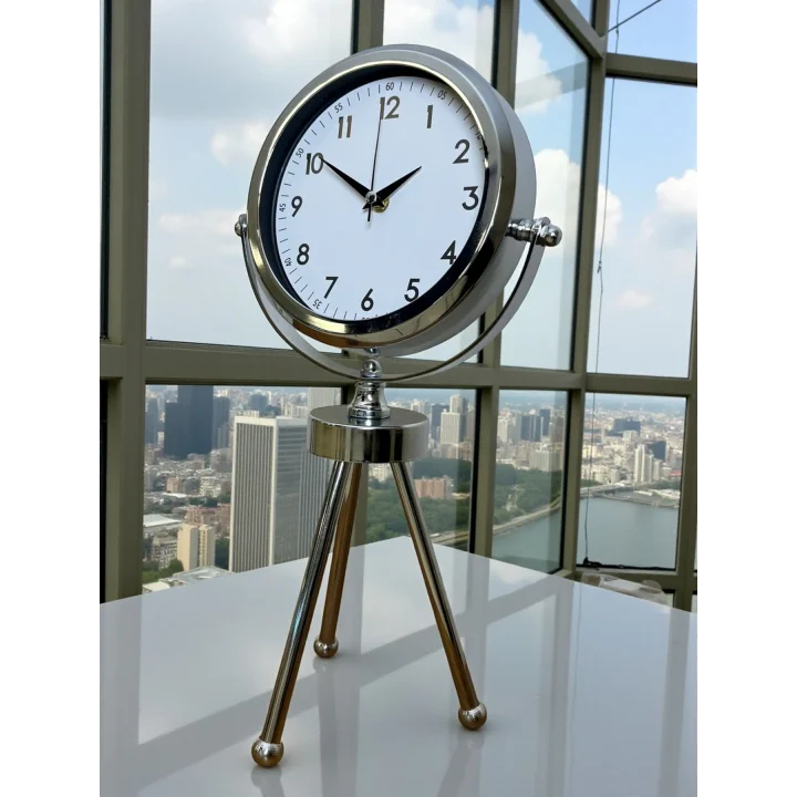 Mey İthalat® Krom Modern Classic Üç Ayaklı Metal Masa Saati