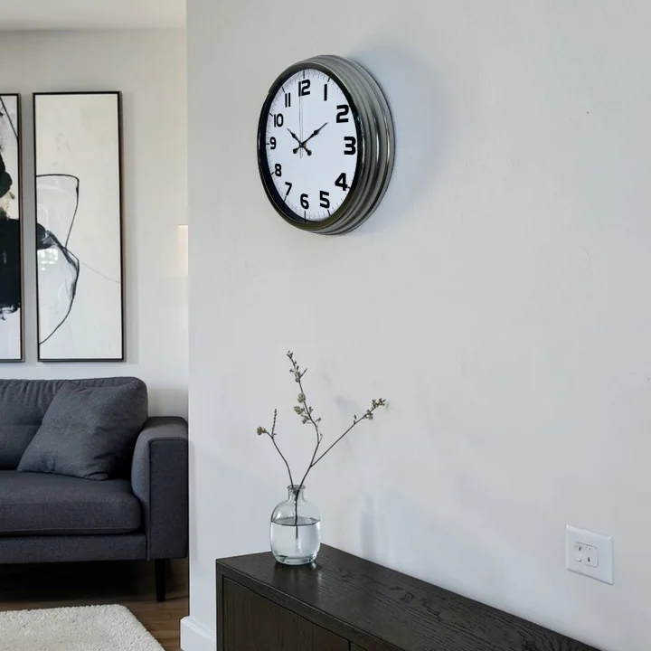 Mey İthalat® Krom Prime 40 Cm Metal Duvar Saati