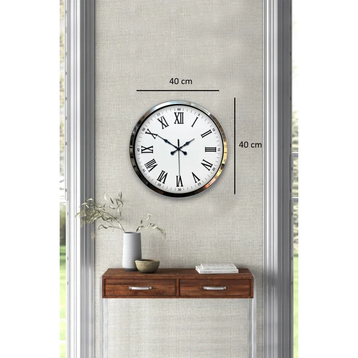 Mey İthalat® Krom Roma Rakamlı 40 Cm Metal Modern Duvar Saati