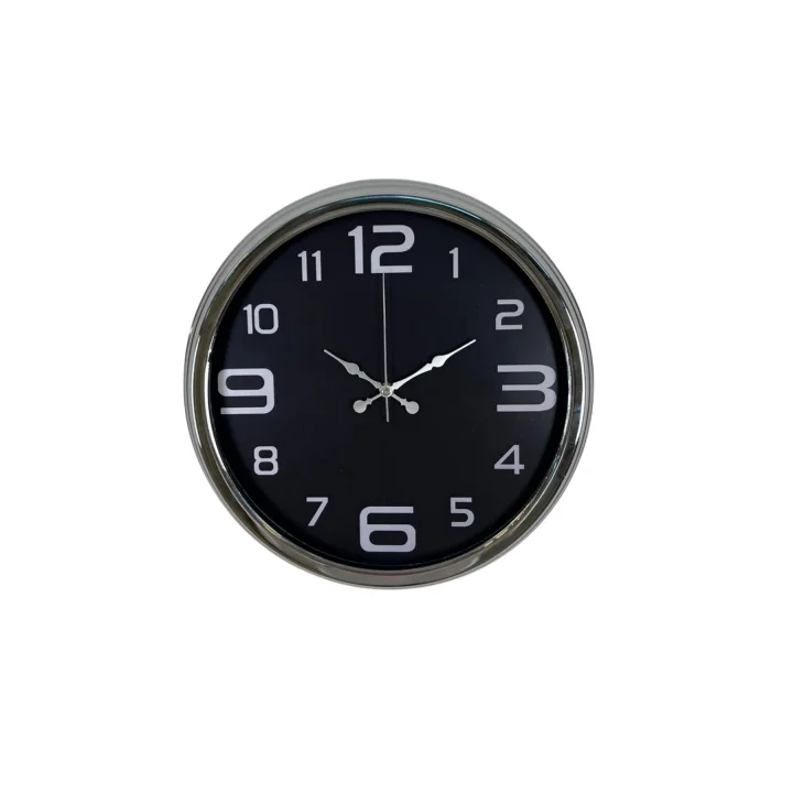 Mey İthalat® Krom Sade 40 Cm Metal Duvar Saati
