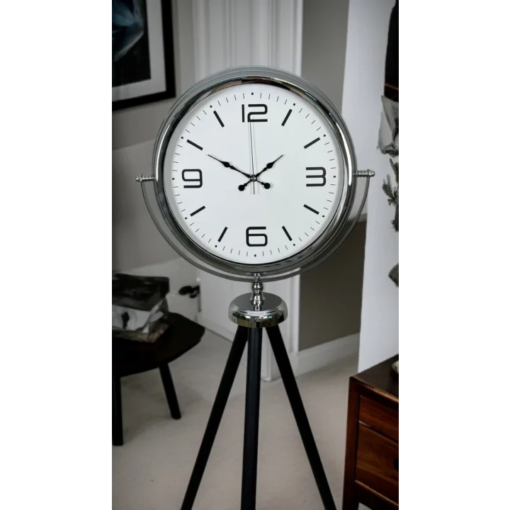 Mey İthalat® Krom Sade & Şık Tripod Ayaklı Saat