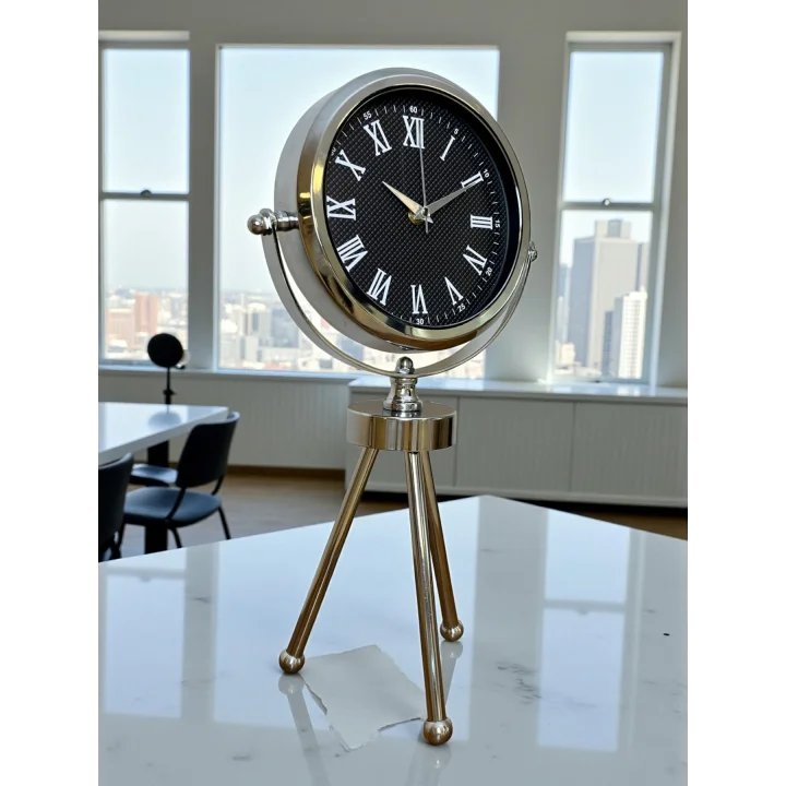 Mey İthalat® Krom Şık Üç Ayaklı Masa Saati