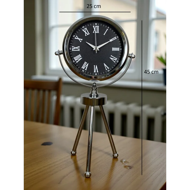 Mey İthalat® Krom Şık Üç Ayaklı Masa Saati