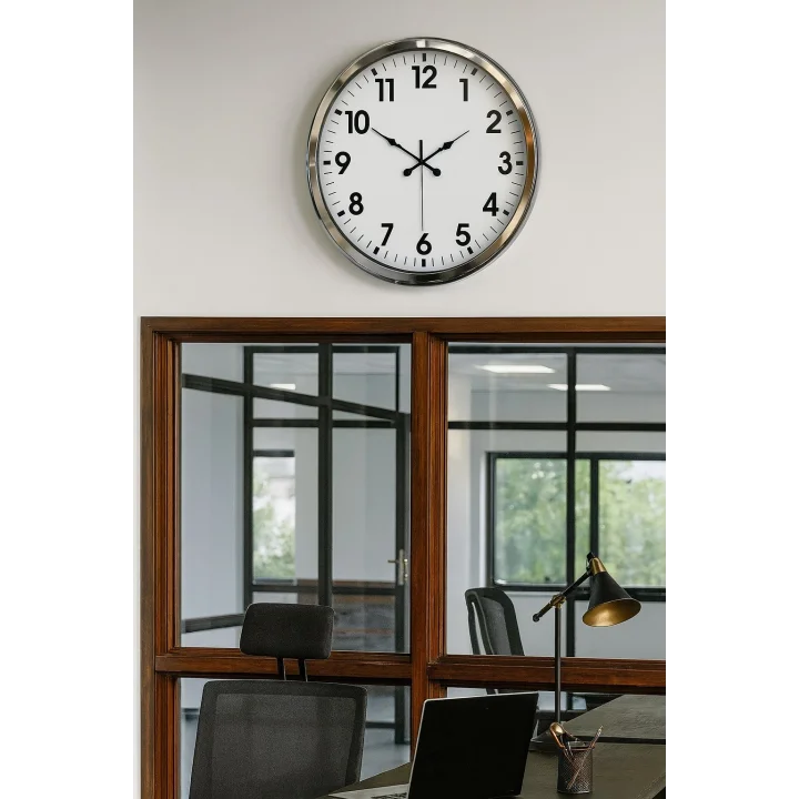 Mey İthalat® Krom Şıklık 52 Cm Metal Modern Duvar Saat