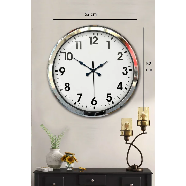 Mey İthalat® Krom Şıklık 52 Cm Metal Modern Duvar Saat