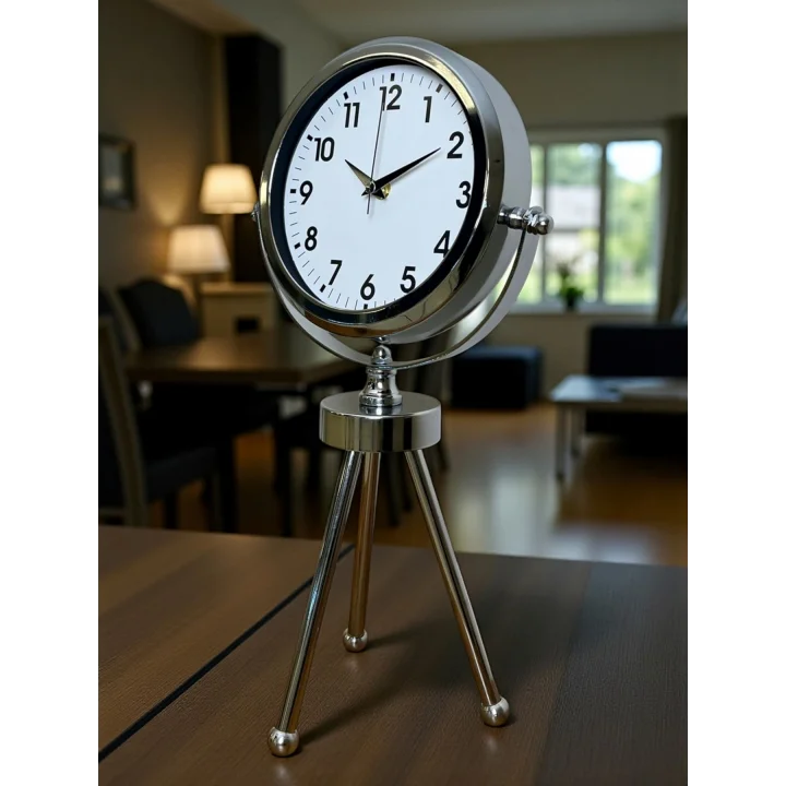 Mey İthalat® Krom Zarif & Şık Üç Ayaklı Metal Masa Saati