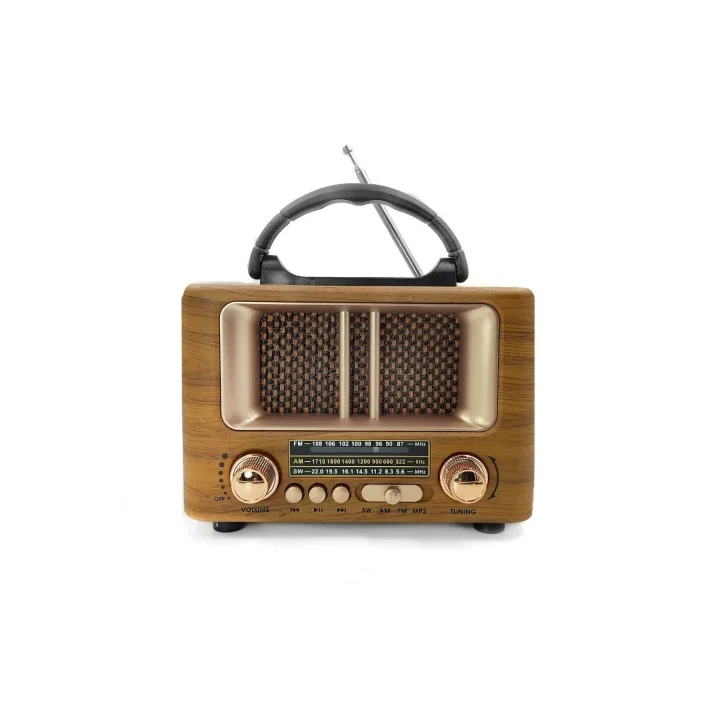 Mey İthalat®  Küçük Mini Boy Retro Ahşap Tasarım Bluetooth Hoparlörlü Radyo – FM/AM Destekli, Şarjlı ve Taşınabilir Radyo NS-8108