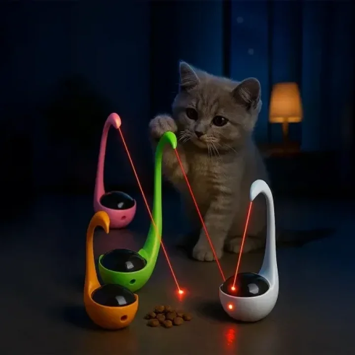 Mey İthalat® Kuğu Şeklinde Lazerli ve Mama Hazneli Kedi Oyuncağı