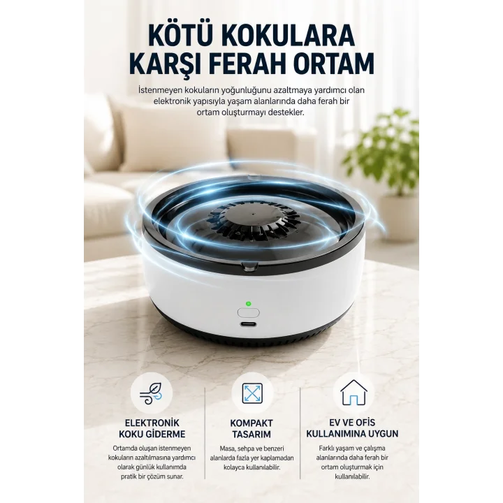 Mey İthalat® Küllük Duman Giderici Temizlenebilir Elektronik Pilli