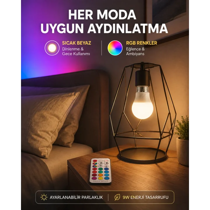 Mey İthalat® Kumanda Destekli Çok Renkli Akıllı LED Ampul Yeni Nesil