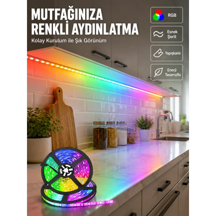 Mey İthalat® Kumandalı 5 Metre Şerit LED Dekoratif Aydınlatma