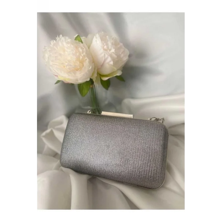 Mey İthalat® Kumaş Çanta Gümüş Abiye Çanta Taşlı Gece Çantası