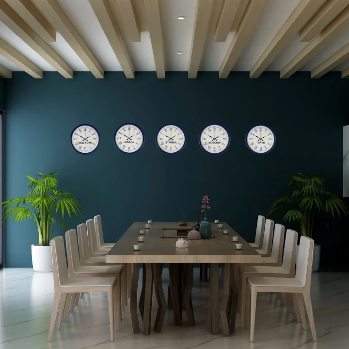 Mey İthalat® Lacivert 5’li Dünya Dekoratif  Saat Serisi 36 cm