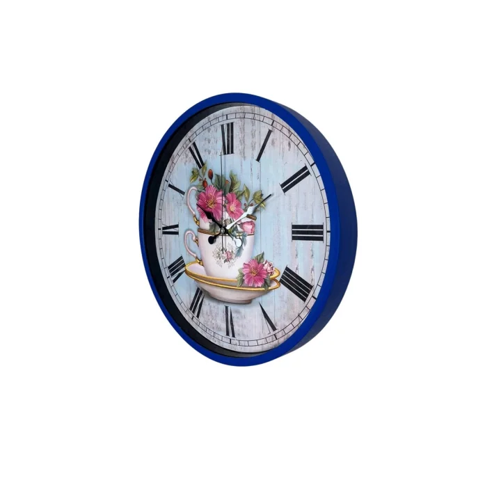 Mey İthalat® Lacivert Çiçek Desenli 36 Cm Duvar Saati