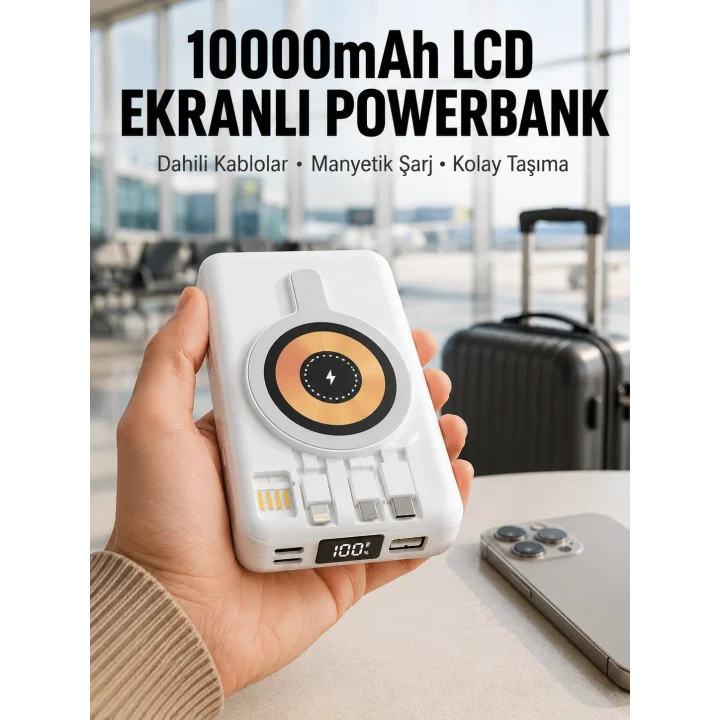 Mey İthalat® LCD Göstergeli Manyetik Powerbank Type C USB Girişli Yeni Nesil