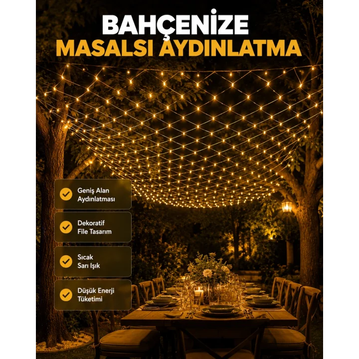 Mey İthalat® LED File Işık Dekoratif Ağ LED Aydınlatma İç Mekan Balkon Bahçe Süsü Yeni Nesil