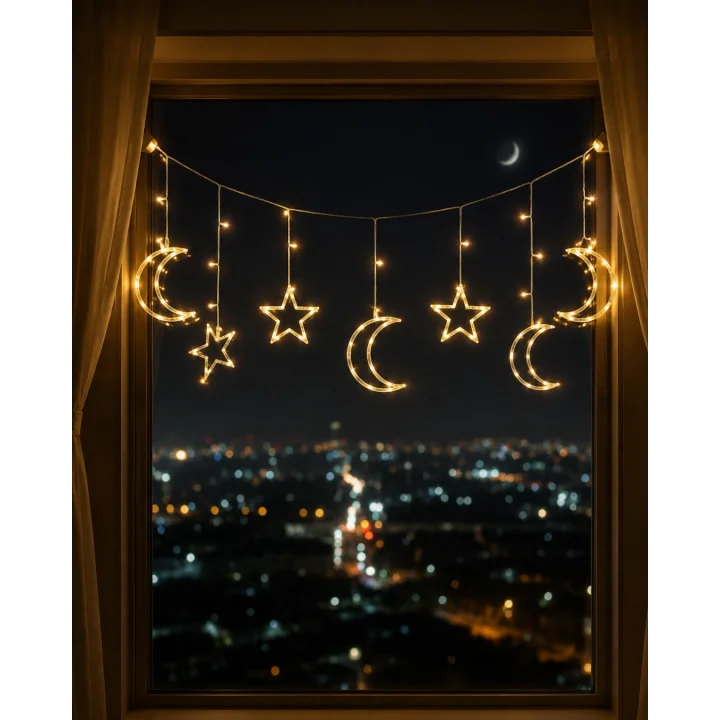 Mey İthalat® LED Işıklı Ay Yıldız Ramazan Dekoru İç Mekan Süsleme Aydınlatması