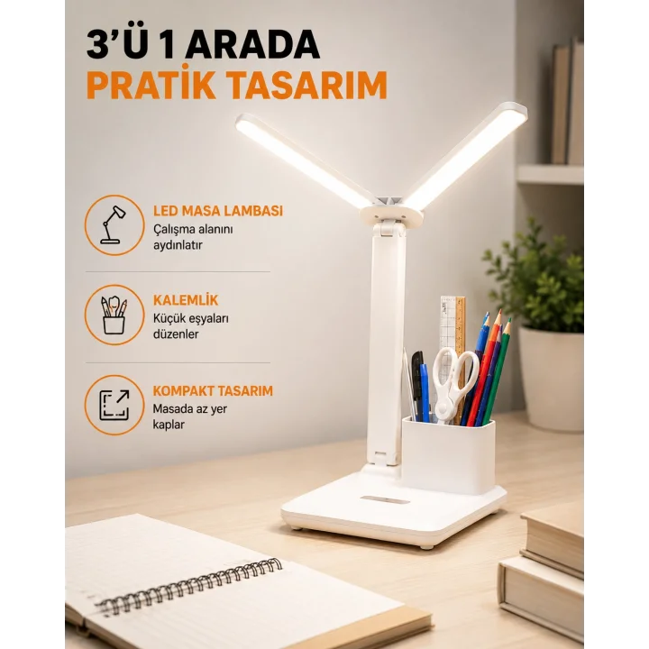 Mey İthalat® LED Işıklı Masa Lambası – Göz Yormayan, Kısılabilir ve Esnek Başlıklı Yeni Nesil