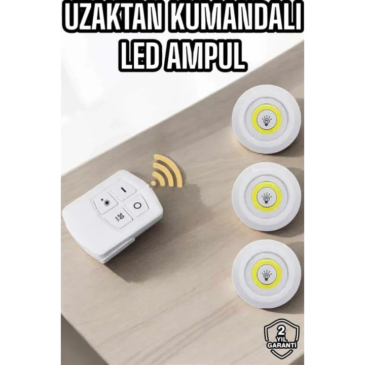 Mey İthalat® Led Lamba 3lü Uzaktan Kumandalı Yapışkanlı Beyaz Işık (Kopya)