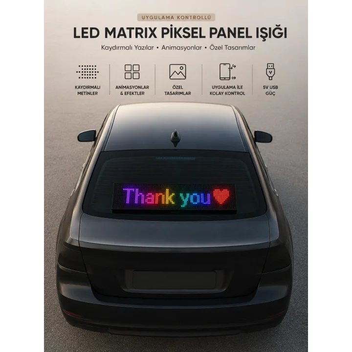 Mey İthalat® LED Matrix Piksel Panel Işığı USB Uygulama Kontrollü Kaydırmalı Yazı Ekranı