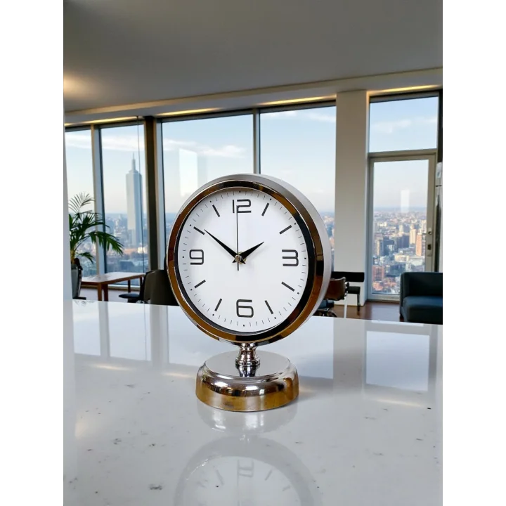 Mey İthalat®  Line 25 x 20 Cm Metal Krom Masa Saati