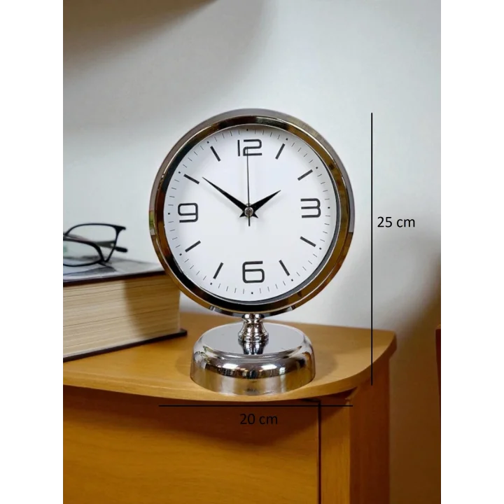 Mey İthalat®  Line 25 x 20 Cm Metal Krom Masa Saati