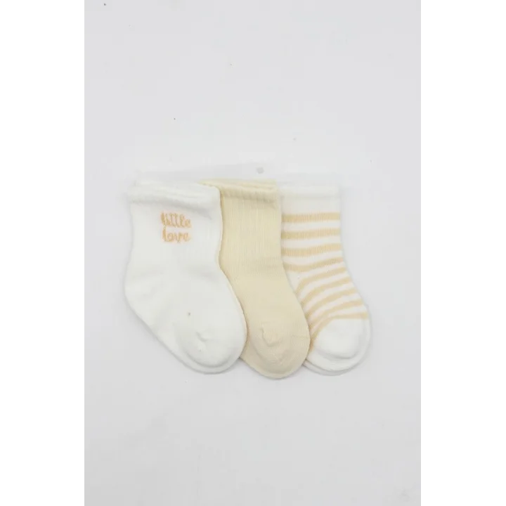 Mey İthalat® Little Love Girl 3lü Penye Soket Çorap 10137 Ekru