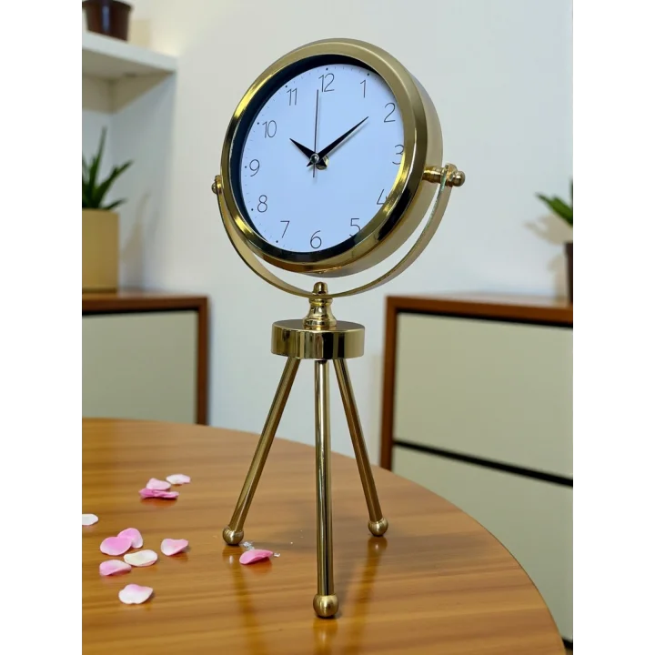 Mey İthalat® Luxe Glow Gold Üç Ayaklı Metal Masa Saati