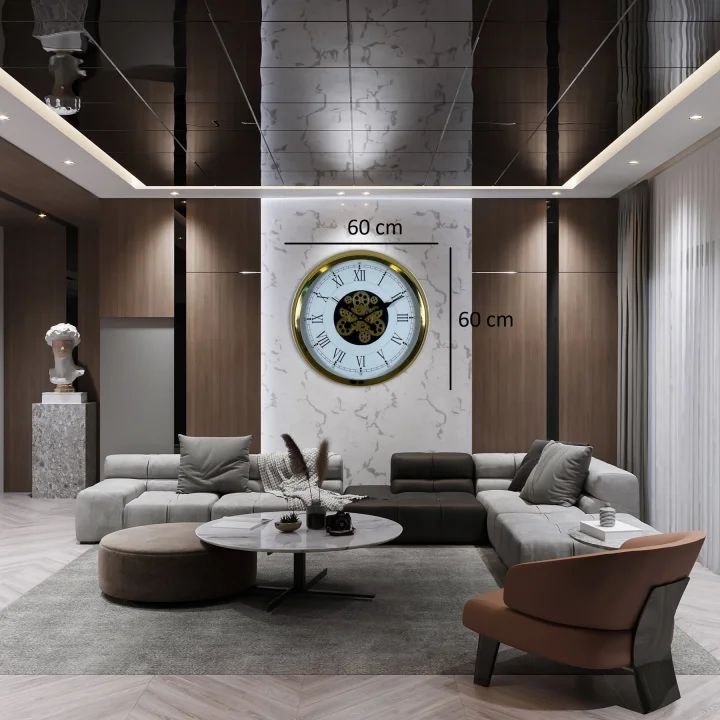 Mey İthalat® Luxury Gold 60 Cm Çarklı Duvar Saati