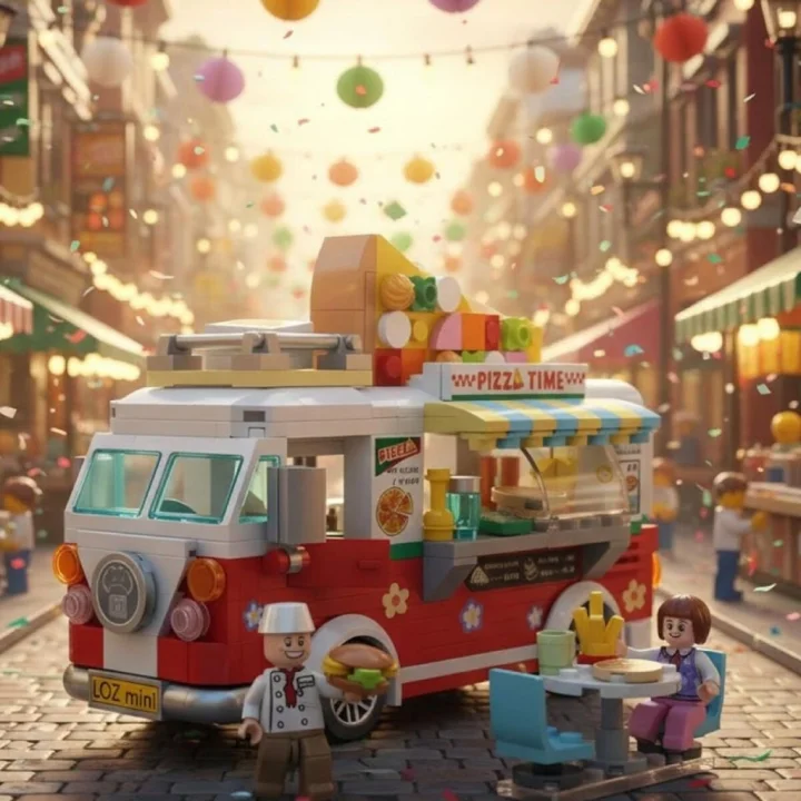 Mey İthalat® LZ1739 LOZ  PİZZA ARABASI BLOCK OYUNCAK 493 PARÇA