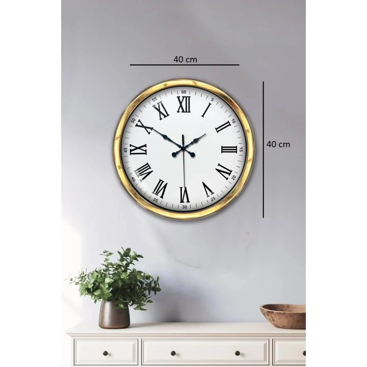 Mey İthalat® Majestic Gold 40 Cm Metal Duvar Saati