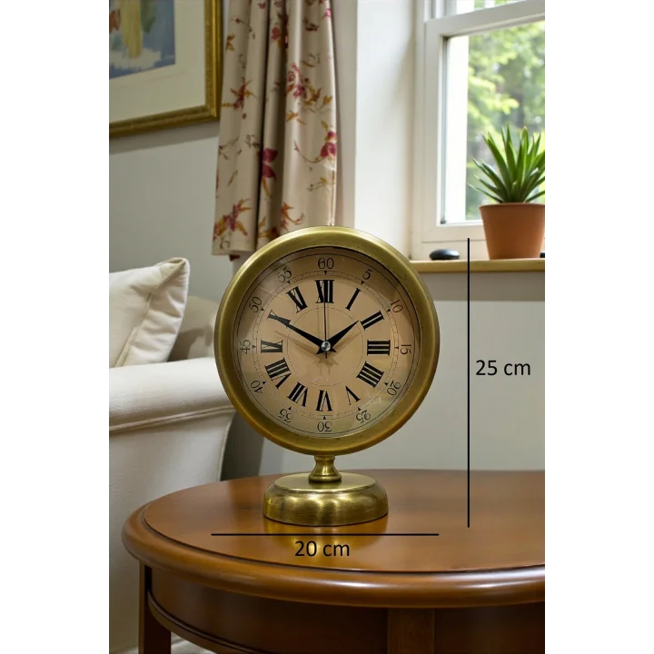 Mey İthalat® Majestic Time Eskitme 25 x 20 Cm Metal Masa Saati
