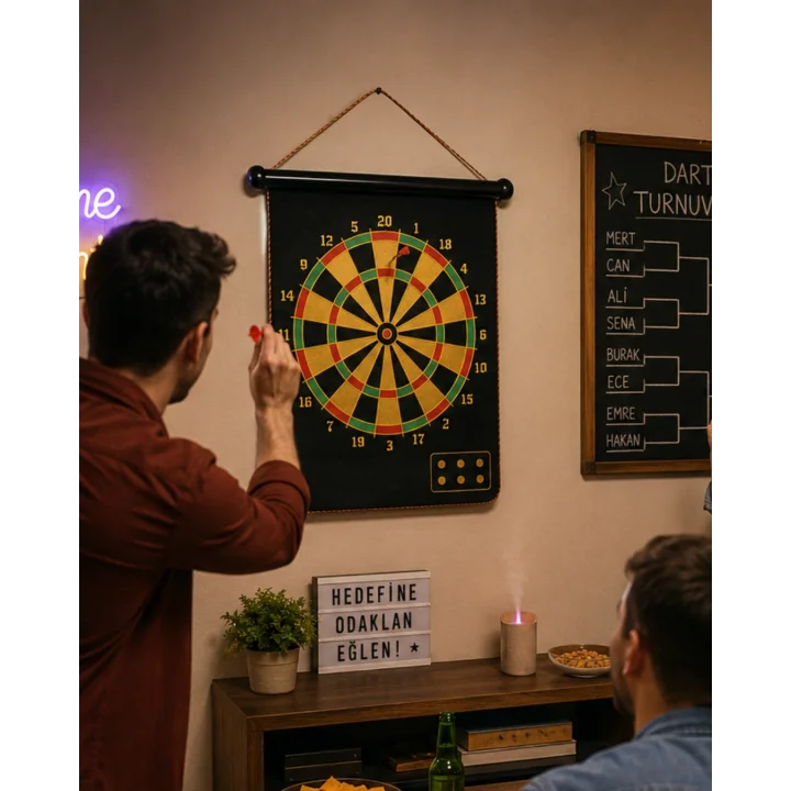 Mey İthalat® Manyetik Dart Oyunu Katlanabilir Güvenli Dart Seti 6 Ok Hediyeli