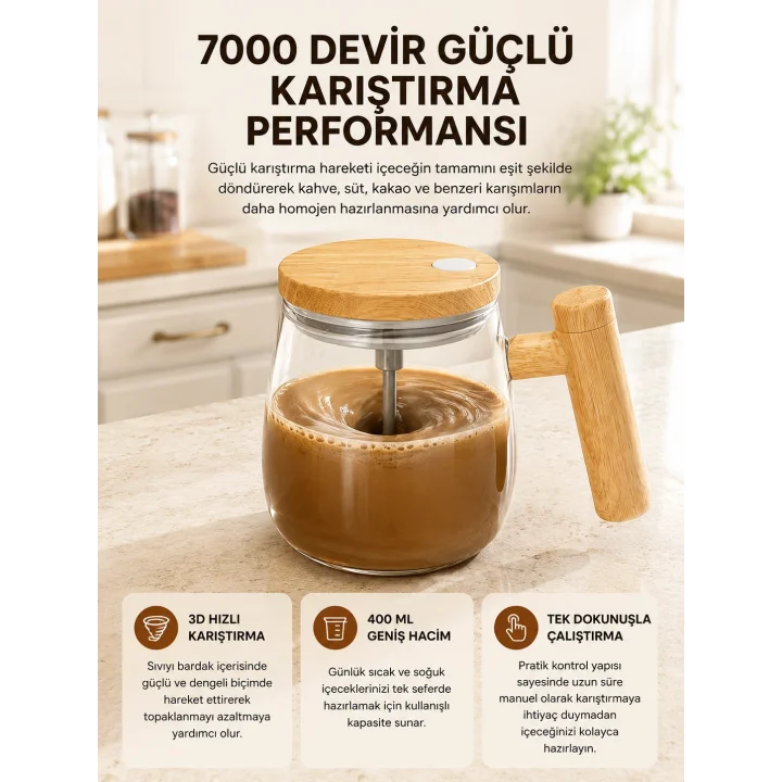 Mey İthalat® Manyetik Karıştırıcı Kupa – 400 ml, C Tipi Şarjlı, Akıllı Tasarım Yeni Nesil