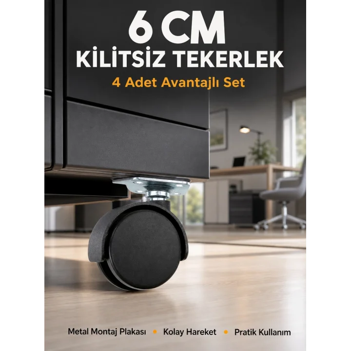 Mey İthalat® Masa ve Koltuk İçin Kilitsiz Tekerlek Seti 6 cm