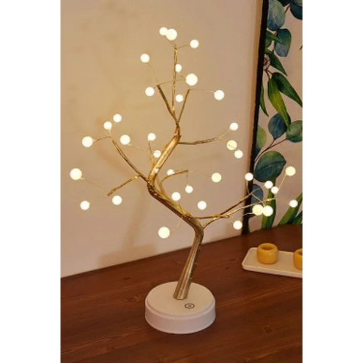 Mey İthalat® Masaüstü Boncuklu Şarjlı Ağaç a – 3 Kademeli Dokunmatik Işık, Dekoratif LED Masaüstü Ortam Aydınlatması