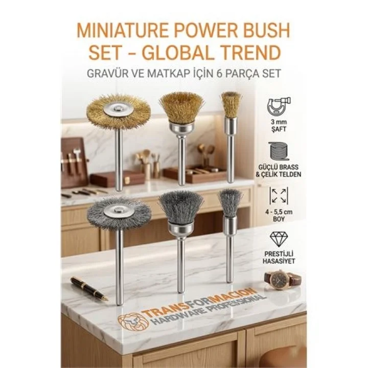 Mey İthalat® Masterworks 6 Parça Gravür Tel Fırça Seti | 3mm Şaft, Pirinç & Çelik 723013